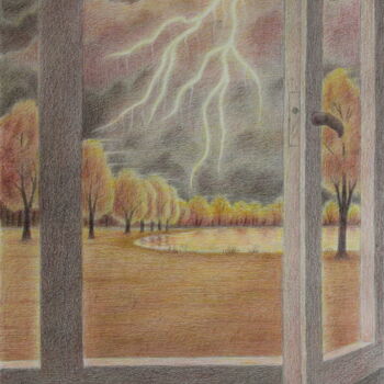 Рисунок под названием "Вечер. Гроза наступ…" - Vladimir Vp, Подлинное произведение искусства, Цветные карандаши