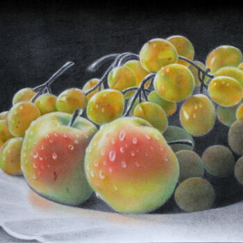 Dessin intitulée "Натюрморт с фруктами" par Vladimir Vp, Œuvre d'art originale, Fusain