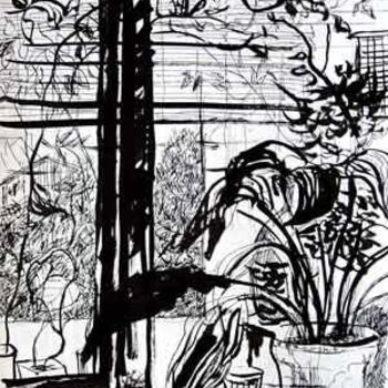 Drawing titled "Plants on window" by Vladimir Zagitov, Original Artwork