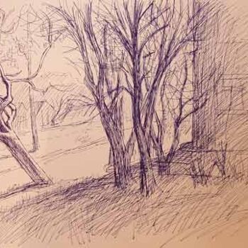 Drawing titled "Trees in shade of b…" by Vladimir Zagitov, Original Artwork