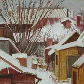 Malerei mit dem Titel "Winter yard" von Vladimir Zagitov, Original-Kunstwerk