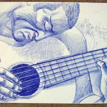 Drawing titled "Guitarist" by Vladimir Zagitov, Original Artwork, Ballpoint pen