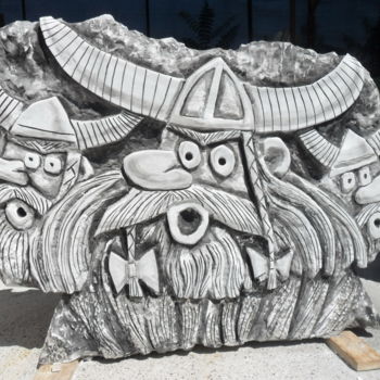 Sculpture intitulée "Поющие викинги" par Vladimirnikolski, Œuvre d'art originale, Pierre
