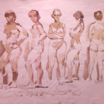 Картина под названием "На пляже" - Владимир Трутко, Подлинное произведение искусства, Акварель