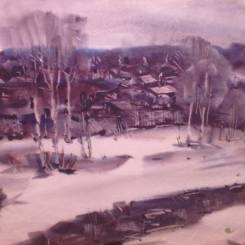 Painting titled "поселок Черевковка" by Vladimir Trutko, Original Artwork, Watercolor