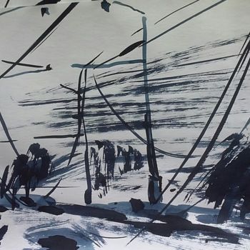 Schilderij getiteld "Взорванные троллеи…" door Vladimir Trutko, Origineel Kunstwerk, Inkt
