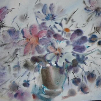 Pintura titulada ""Цветы в вазе"" por Vladimir Trutko, Obra de arte original, Acuarela