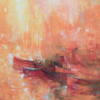 Painting titled "fishers-boats" by Vladin Vladev, Original Artwork, Oil