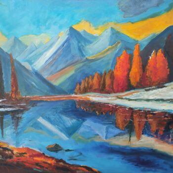 Peinture intitulée "Mountain landscape" par Vladislav Guzeev, Œuvre d'art originale, Huile Monté sur Châssis en bois