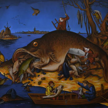 Картина под названием "Большие рыбы поедаю…" - Владислав Ятченко, Подлинное произведение искусства, Масло