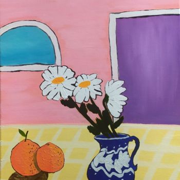 Painting titled "daisies" by Vlada Popova, Original Artwork, Oil Mounted on Wood Stretcher frame