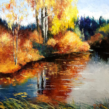 Painting titled "At a lake" by Vladislav Dmitrijev, Original Artwork, Oil