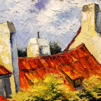 Painting titled "Sun,roofs" by Vladislav Dmitrijev, Original Artwork, Oil