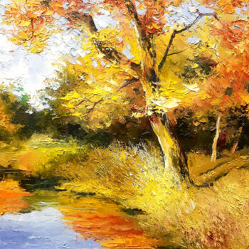 Картина под названием "Forest,lake" - Vladislav Dmitrijev, Подлинное произведение искусства, Масло