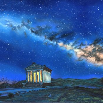 Malerei mit dem Titel "Sanctuary at night" von Vlad Kirak, Original-Kunstwerk, Pastell