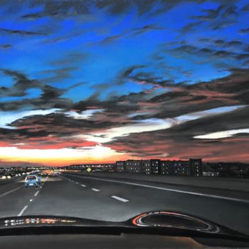 Painting titled "Sunset in Dallas" by Vlad Kirak, Original Artwork, Pastel