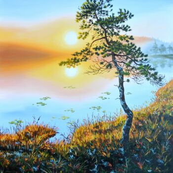 Pintura titulada "Pine tree by the la…" por Vladlena Chanysheva, Obra de arte original, Oleo