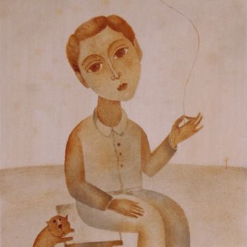 Painting titled "Boy with a cloud. М…" by Vladimir Makeyev, Original Artwork, Oil