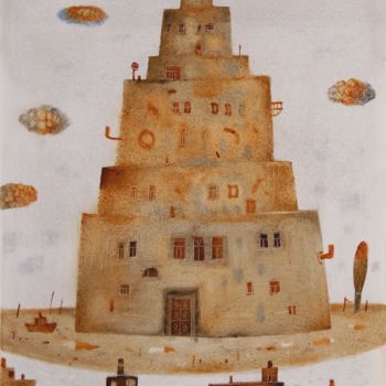 「Tower near the wate…」というタイトルの絵画 Vladimir Makeyevによって, オリジナルのアートワーク, オイル
