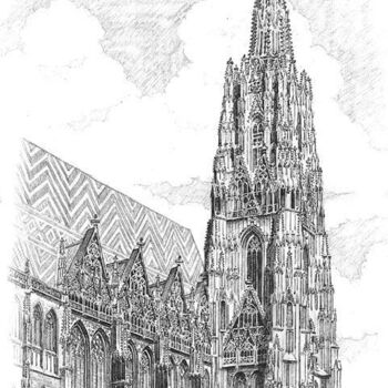 Malarstwo zatytułowany „cathedral Vienna st…” autorstwa Vlado Ondo, Oryginalna praca, Olej