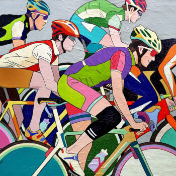 Painting titled "Grand Final, Cyclis…" by Vlado Vesselinov, Original Artwork, Oil Mounted on Wood Stretcher frame