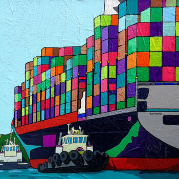 Картина под названием "Shipping (rescue op…" - Vlado Vesselinov, Подлинное произведение искусства, Масло Установлен на Дерев…