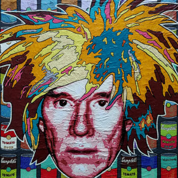 Painting titled "Andy Warhol" by Vlado Vesselinov, Original Artwork, Oil Mounted on Wood Stretcher frame