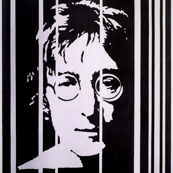 Painting titled "John Lennon" by Vlado Vesselinov, Original Artwork, Acrylic Mounted on Wood Stretcher frame