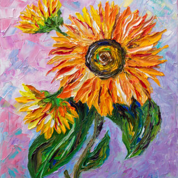 Painting titled "Sunflowers" by Vladyslav Durniev, Original Artwork, Oil Mounted on Wood Stretcher frame