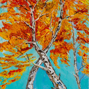 Painting titled "Dancing birches" by Vladyslav Durniev, Original Artwork, Oil Mounted on Wood Stretcher frame