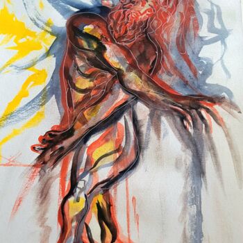 Dessin intitulée "Fallen Man" par Vladyslav Savchenko, Œuvre d'art originale, Aquarelle
