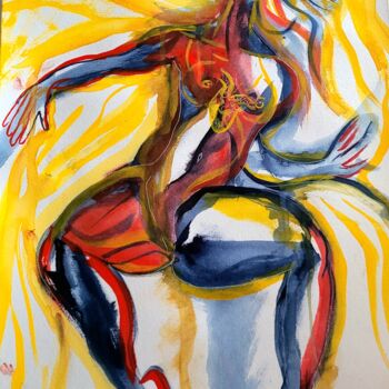 Рисунок под названием "Falling Down in Fire" - Vladyslav Savchenko, Подлинное произведение искусства, Акварель