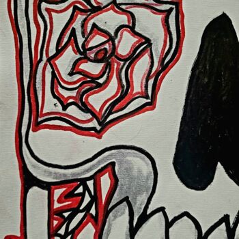 Dessin intitulée "Rose in Skull" par Vladyslav Savchenko, Œuvre d'art originale, Acrylique
