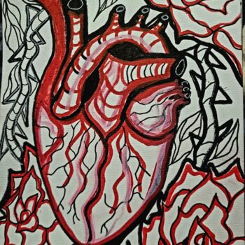 Zeichnungen mit dem Titel "Heart, Roses, Live" von Vladyslav Savchenko, Original-Kunstwerk, Acryl
