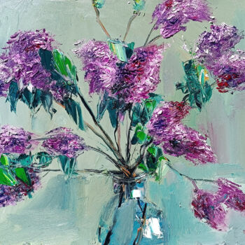 Painting titled "Lush Lilac Elegance" by Vlas Ayvazyan, Original Artwork, Oil Mounted on Wood Stretcher frame