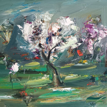 Painting titled "Awakening of Spring" by Vlas Ayvazyan, Original Artwork, Oil Mounted on Wood Stretcher frame
