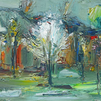 Painting titled "Abstract Spring Awa…" by Vlas Ayvazyan, Original Artwork, Oil Mounted on Wood Stretcher frame