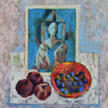 Painting titled "Grapes" by Vlasta, Original Artwork, Oil Mounted on Wood Stretcher frame