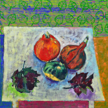Malarstwo zatytułowany „Pumpkins” autorstwa Vlasta, Oryginalna praca, Olej Zamontowany na Drewniana rama noszy
