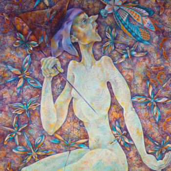 Painting titled "Dragonfly catcher" by Eugenia Deniseva, Original Artwork, Oil
