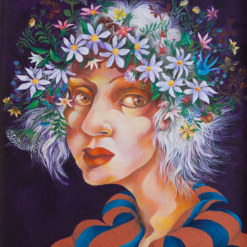 Malerei mit dem Titel "A white-haired lady" von Eugenia Deniseva, Original-Kunstwerk, Öl