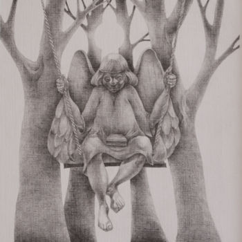 Drawing titled "Guardian" by Eugenia Deniseva, Original Artwork, Pencil Mounted on Cardboard