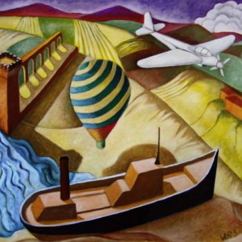 「la barca spiaggiata」というタイトルの絵画 Vittorio Lositoによって, オリジナルのアートワーク