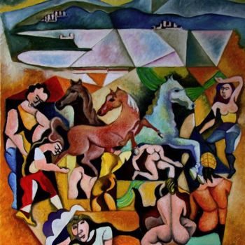 Pittura intitolato "i cavalli di Pasiph…" da Vittorio Losito, Opera d'arte originale