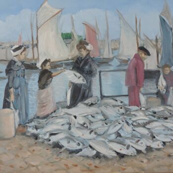 Peinture intitulée "Débarque du thon à…" par Virginie Mercier-Duguy, Œuvre d'art originale, Huile