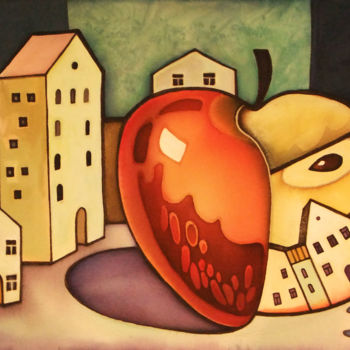 Peinture intitulée "Сердце яблока" par Vera Ustinova, Œuvre d'art originale, Tissu