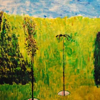 Painting titled "A poplar alley" by Vodevsh, Original Artwork, Oil