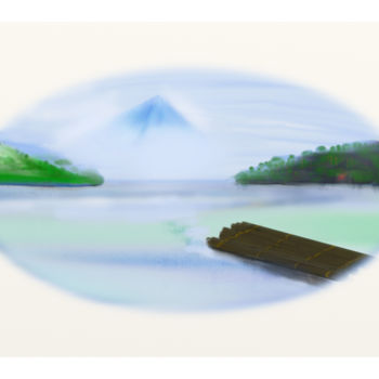 Digital Arts titled "Mountain and lake" by Tezkanart, Original Artwork, Digital Painting