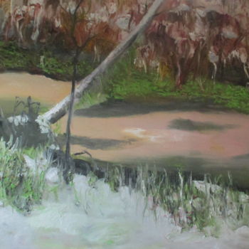 Malerei mit dem Titel "Winter at the river…" von Volker Mersch, Original-Kunstwerk, Öl