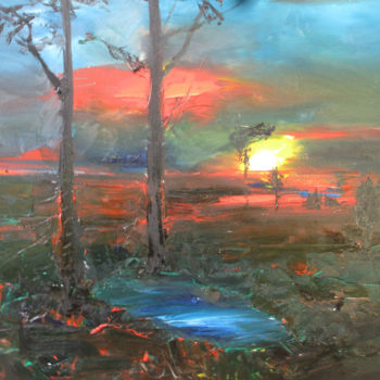 Pintura intitulada "mystical sunset" por Volker Mersch, Obras de arte originais, Óleo